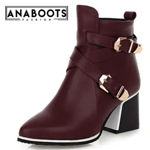 Buckles Ankle  High Heels Western Boots